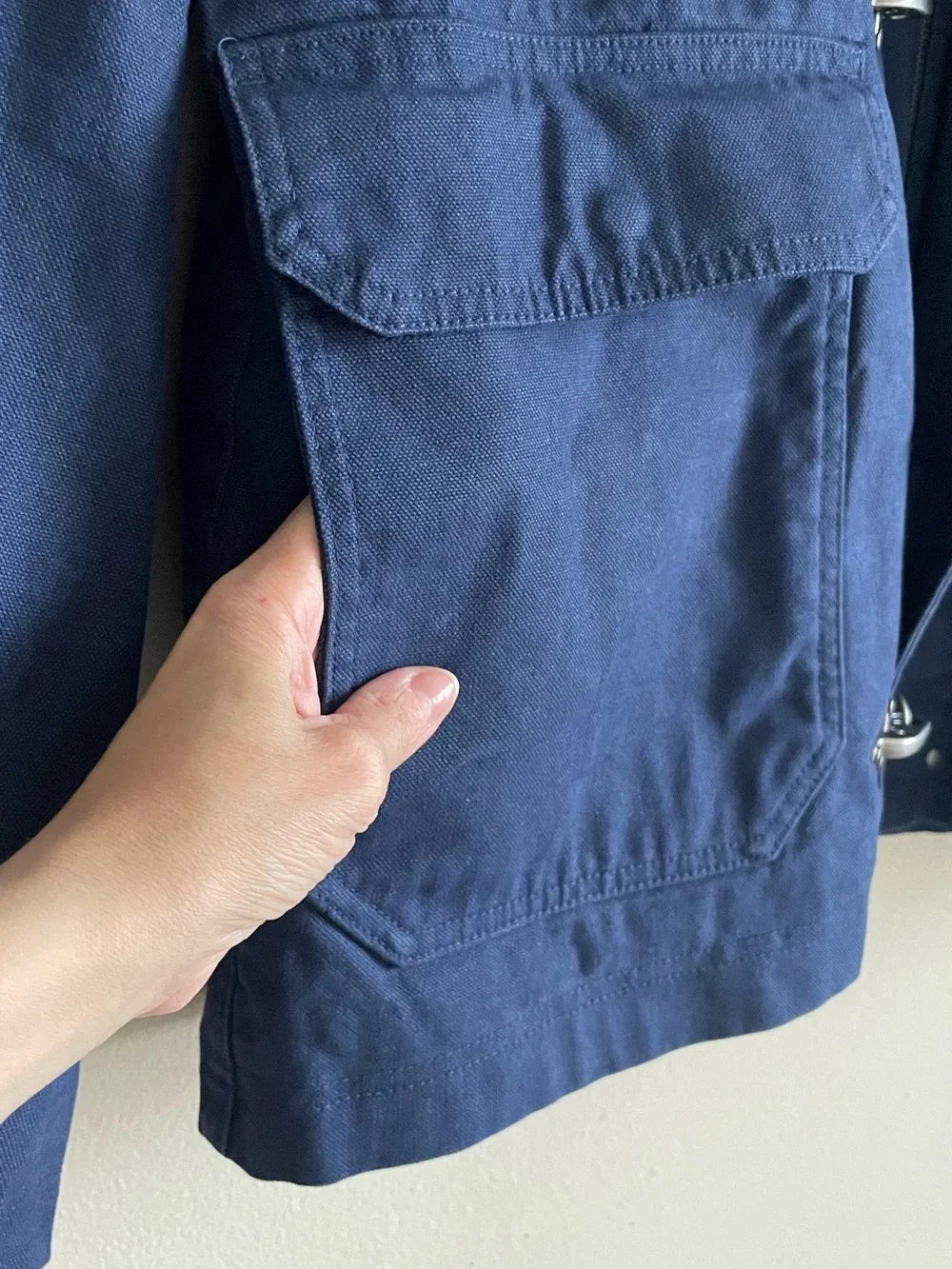 Zara Contrast Collar Fireman Clasp Barn Jacket  XL Blue